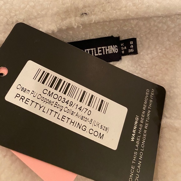 Pretty Little Thing White Cropped Borg Jacket US4 - Picture 4 of 5